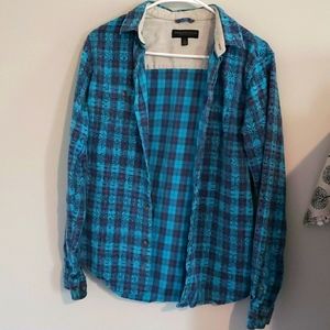Aeropostale geometric blue plaid button up size small